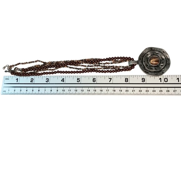 Premier Designs Tigers Eye Medallion Chunky Brown Silvertone Statement Necklace - Picture 8 of 9